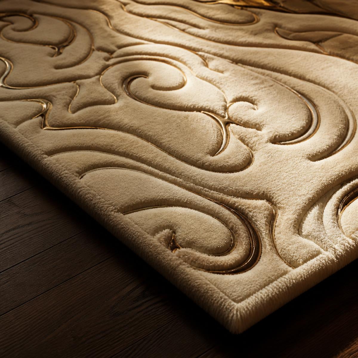 Close detail of the Egyptian Tiger wool rug construction and finished edge